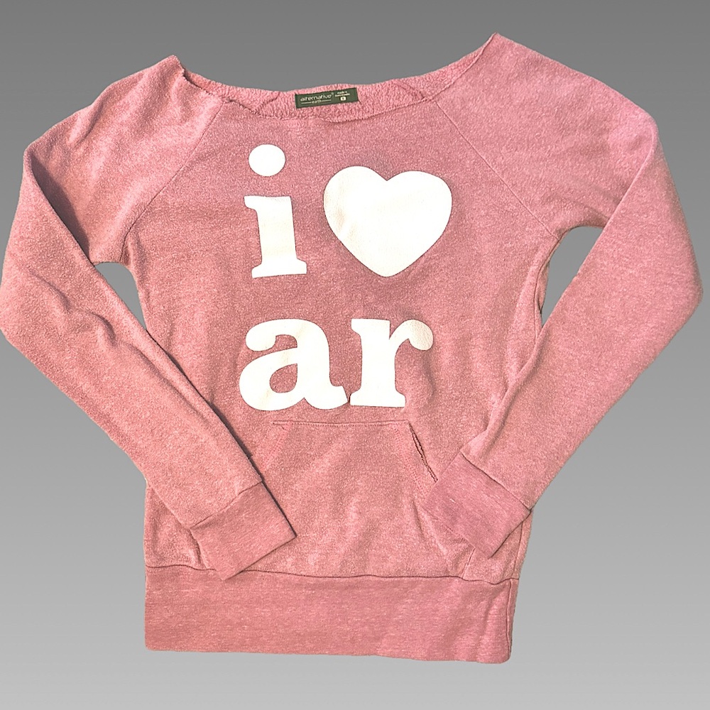 “I 🩷 AR” Off Shoulder Heather Mauve Sweatshirt Alternative Earth – Small‎